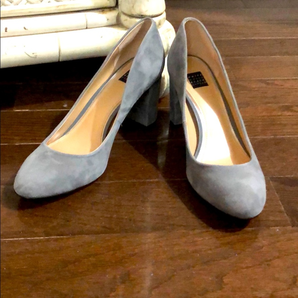 Gray suede pumps